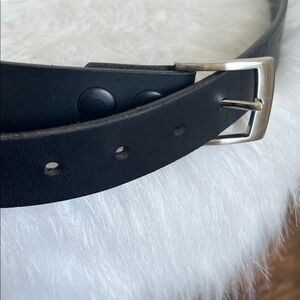 Black Leather Belt with Silver Buckle